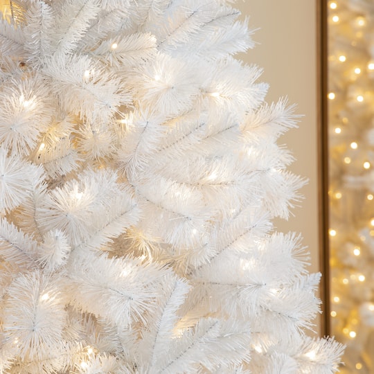10ft. Pre-Lit White Slim Artificial Christmas Tree, Warm White LED Lights